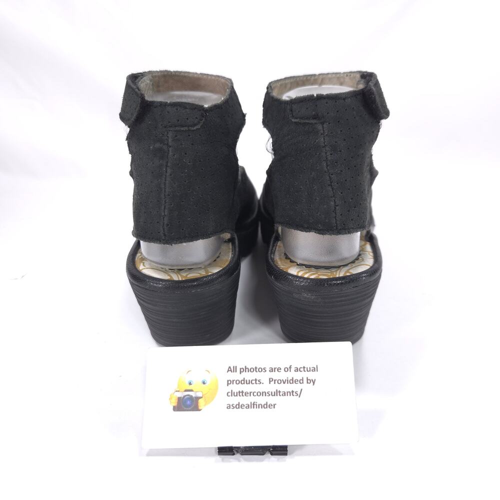 Fly London Casual Suede Wedge Sandal Womens Size 7.5 38 P500376028 Black - Picture 3 of 9